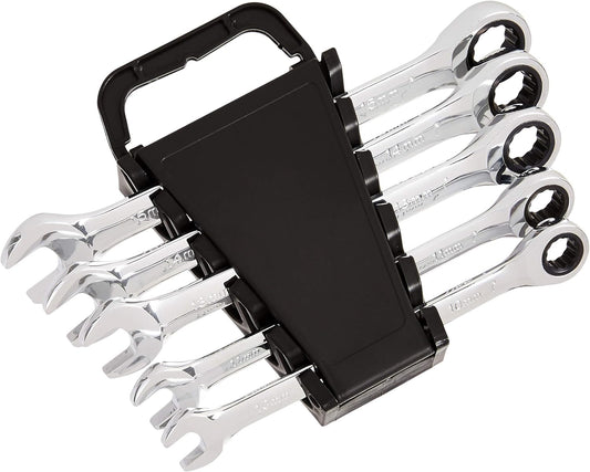 5-Piece Metric Ratcheting Wrench Set – Black/Silver Professional Grade
