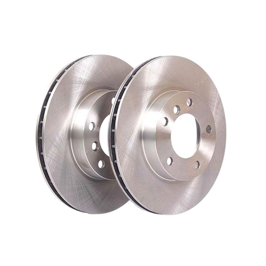 Two metallic brake rotors 